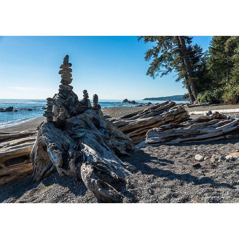 Sombrio Inukshuk Black Modern Wood Framed Art Print with Double Matting by Oldford, Tim
