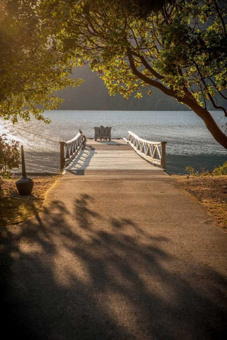 Crescent Lake Pier Black Ornate Wood Framed Art Print with Double Matting by Oldford, Tim
