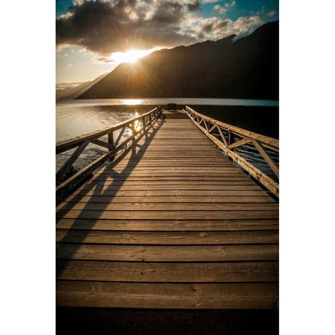 Crescent Lake Sunset White Modern Wood Framed Art Print by Oldford, Tim
