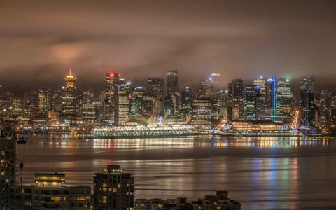Vancouver Night White Modern Wood Framed Art Print with Double Matting by Oldford, Tim