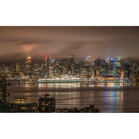 Vancouver Night Gold Ornate Wood Framed Art Print with Double Matting by Oldford, Tim