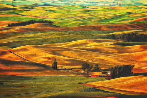Palouse #22 White Modern Wood Framed Art Print with Double Matting by ODell, Dale