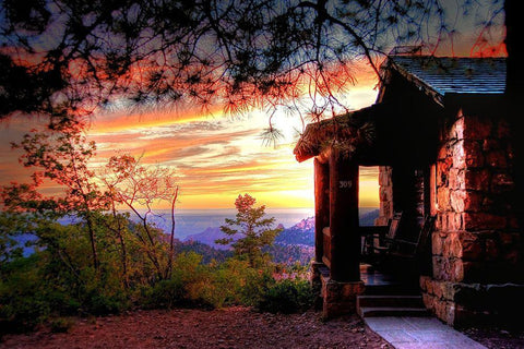 Grand Canyon Cabin Black Ornate Wood Framed Art Print with Double Matting by Oldford, Tim