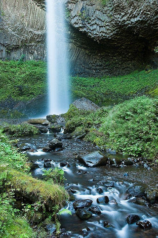 Oregon Waterfall Black Ornate Wood Framed Art Print with Double Matting by Oldford, Tim