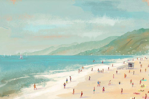 Santa Monica Beach White Modern Wood Framed Art Print with Double Matting by Oswald, Pete