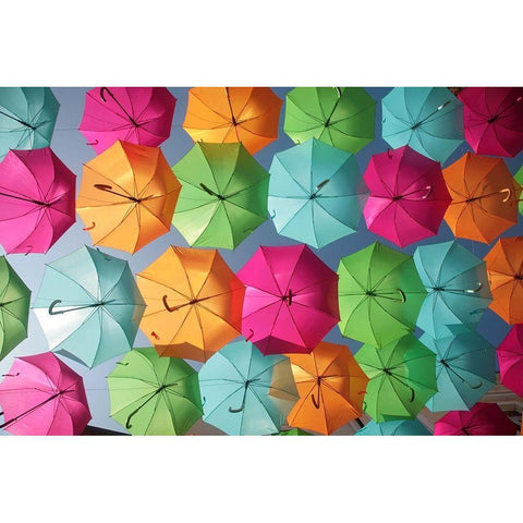 Portugal Umbrella 1 Black Modern Wood Framed Art Print with Double Matting by Okula, Carina