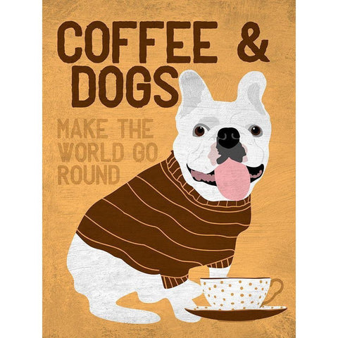 Coffee and Dogs French Bulldog Black Modern Wood Framed Art Print by Oliphant, Ginger