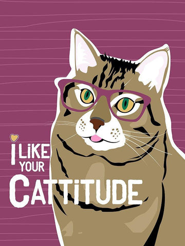 I Like Your Cattitude White Modern Wood Framed Art Print with Double Matting by Oliphant, Ginger