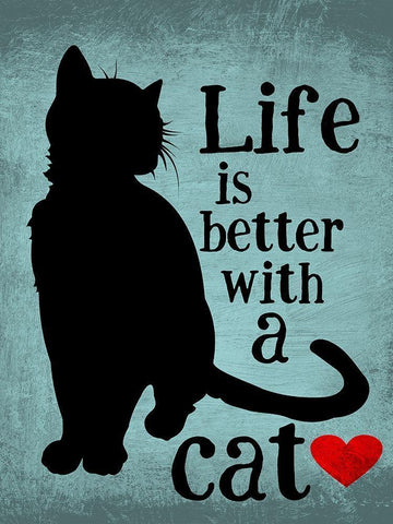 Life is Better with a Cat Black Ornate Wood Framed Art Print with Double Matting by Oliphant, Ginger