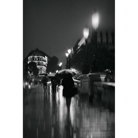 Paris in The Rain Black Modern Wood Framed Art Print with Double Matting by Okula, Carina
