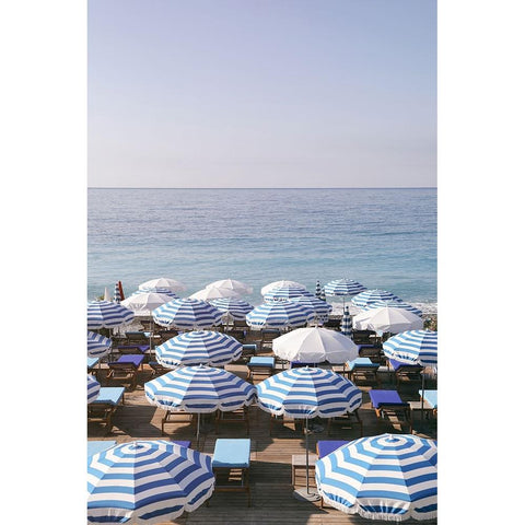 French Riviera Sea Stripes White Modern Wood Framed Art Print by Okula, Carina