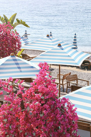 Pink White and Blue on The Riviera White Modern Wood Framed Art Print with Double Matting by Okula, Carina