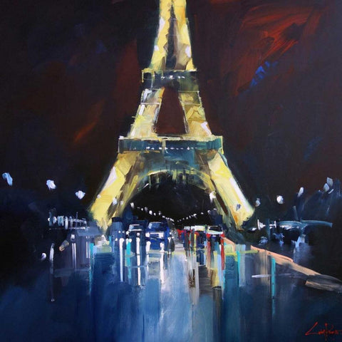 Eiffel Rain Black Modern Wood Framed Art Print by Penny, Craig Trewin