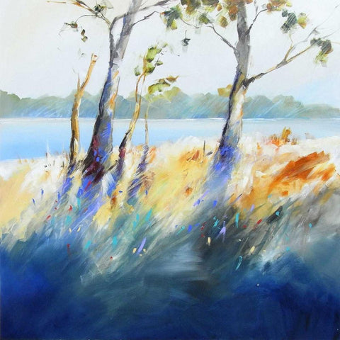 Murray River Bank White Modern Wood Framed Art Print with Double Matting by Penny, Craig Trewin