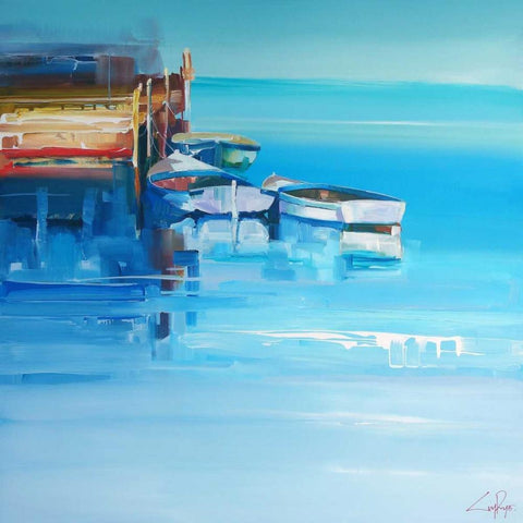 Port Fairy Moorings White Modern Wood Framed Art Print with Double Matting by Penny, Craig Trewin