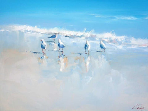 Sorrento Gulls White Modern Wood Framed Art Print with Double Matting by Penny, Craig Trewin