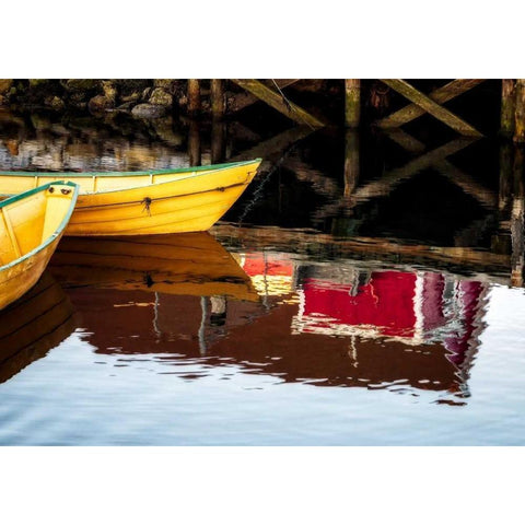 Dories and Reflection White Modern Wood Framed Art Print by Pollard, David W.