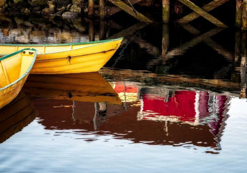 Dories and Reflection Black Ornate Wood Framed Art Print with Double Matting by Pollard, David W.