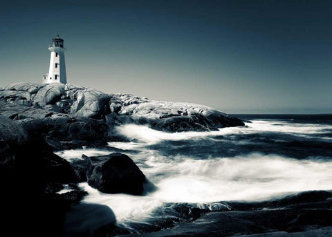 Lighthouse, Peggys Cove Black Ornate Wood Framed Art Print with Double Matting by Pollard, David W.