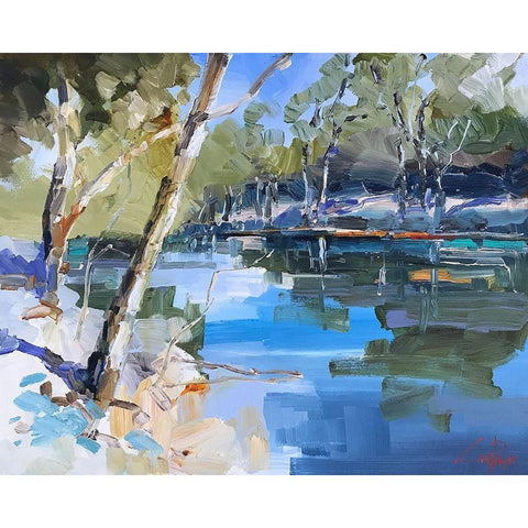 Bank on the Murray White Modern Wood Framed Art Print by Penny, Craig Trewin