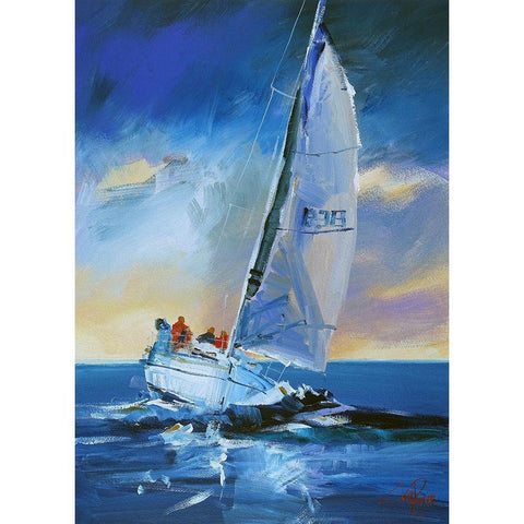 Night Sail Black Modern Wood Framed Art Print by Penny, Craig Trewin