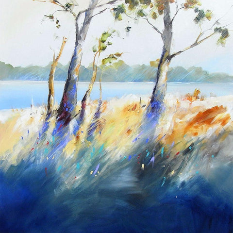 River Bank Shadows White Modern Wood Framed Art Print by Penny, Craig Trewin