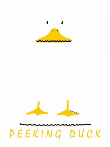 Peeking Duck White Modern Wood Framed Art Print with Double Matting by Posillico, Leo