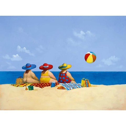 Three Ladies Sunning White Modern Wood Framed Art Print by Paraskevas, Michael