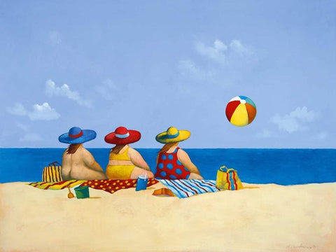 Three Ladies Sunning Black Ornate Wood Framed Art Print with Double Matting by Paraskevas, Michael