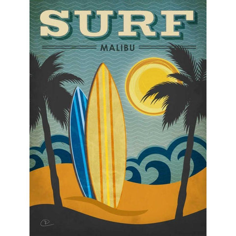 Surf Malibu Black Modern Wood Framed Art Print with Double Matting by Pulve, Renee