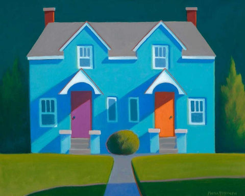 Blue House White Modern Wood Framed Art Print with Double Matting by Pettigrew, Martha