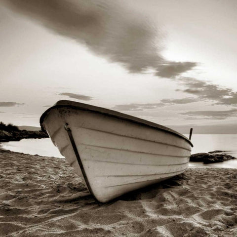 Boat on the Beach White Modern Wood Framed Art Print with Double Matting by PhotoINC Studio