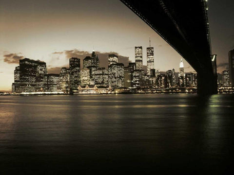 Brooklyn Bridge Black Ornate Wood Framed Art Print with Double Matting by PhotoINC Studio