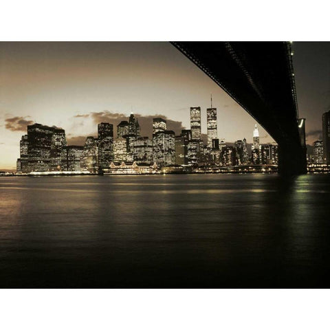 Brooklyn Bridge Black Modern Wood Framed Art Print with Double Matting by PhotoINC Studio