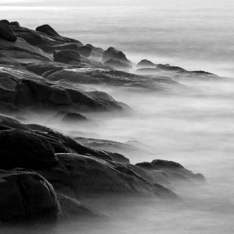 Rocks in Mist 1 White Modern Wood Framed Art Print by PhotoINC Studio