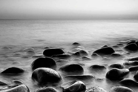 Rocks in Mist 3 White Modern Wood Framed Art Print with Double Matting by PhotoINC Studio