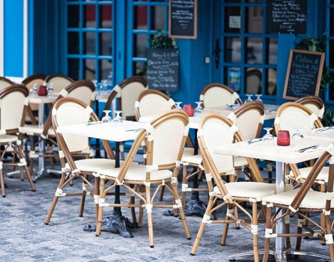 Blue Cafe Black Ornate Wood Framed Art Print with Double Matting by Price, Melanie Alexandra