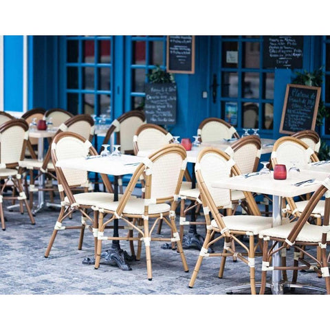 Blue Cafe White Modern Wood Framed Art Print by Price, Melanie Alexandra