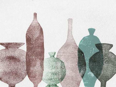 Vases 1 Teal Black Ornate Wood Framed Art Print with Double Matting by Folcarelli, Pernille