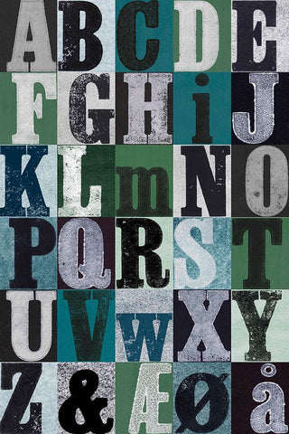 Alphabet Green White Modern Wood Framed Art Print with Double Matting by Folcarelli, Pernille