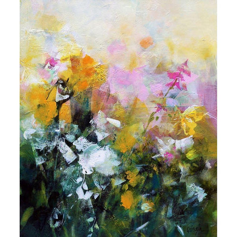 Always Flowers Gold Ornate Wood Framed Art Print with Double Matting by Quinzin, Marianne