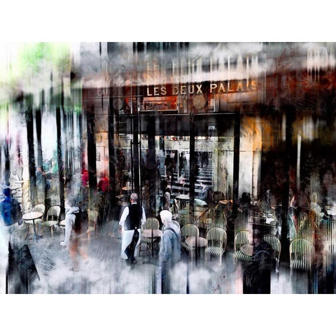 Busy Sidewalk Black Modern Wood Framed Art Print by Rivera, John