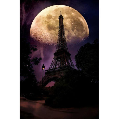 Moonlight in Paris White Modern Wood Framed Art Print by Rivera, John