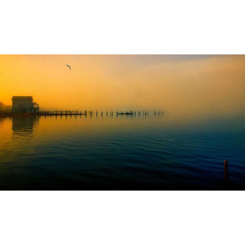 Morning Comes on The Bay Black Modern Wood Framed Art Print with Double Matting by Rivera, John