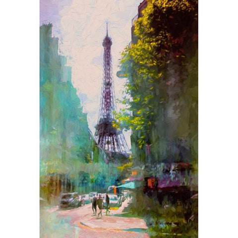 Paris Street Black Modern Wood Framed Art Print by Rivera, John