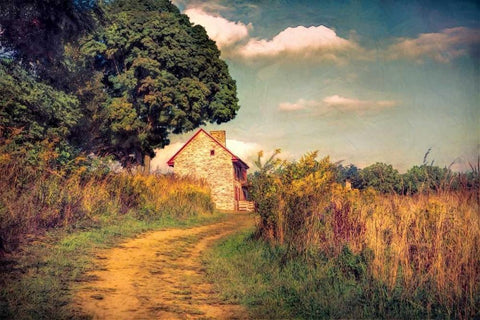 Webb Farm House White Modern Wood Framed Art Print with Double Matting by Rivera, John