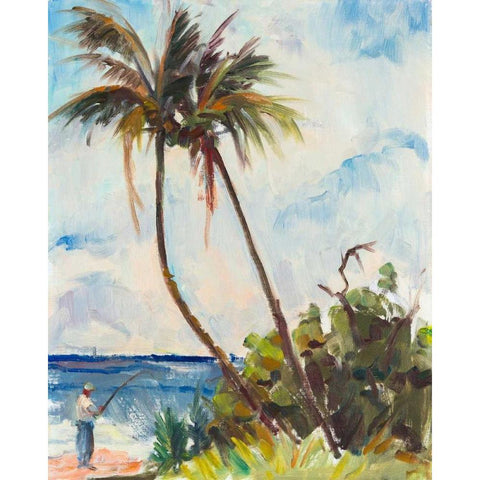 Fishing under Palms Gold Ornate Wood Framed Art Print with Double Matting by Rodgers, Richard A.