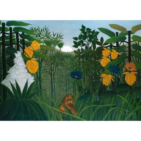 The Repast of the Lion White Modern Wood Framed Art Print by Rousseau, Henri