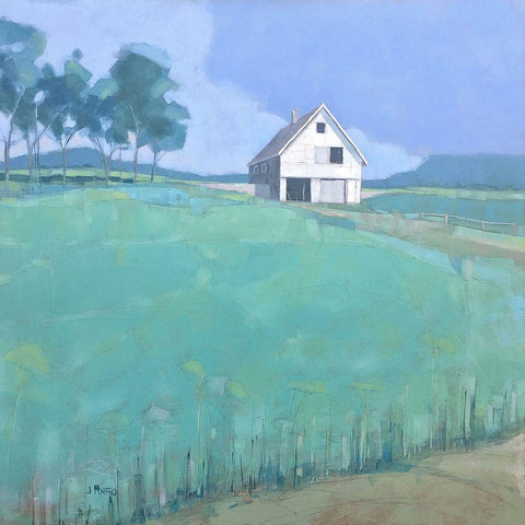 Barn in Midsummer Light White Modern Wood Framed Art Print with Double Matting by Rufo, John