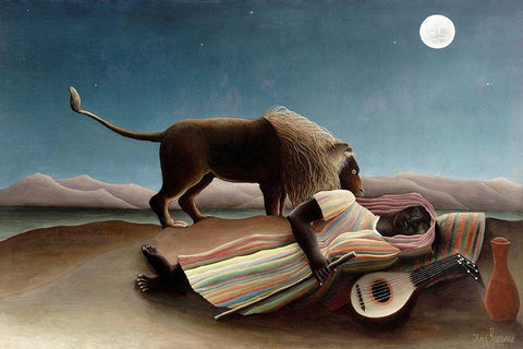 The Sleeping Gypsy, 1897 White Modern Wood Framed Art Print with Double Matting by Rousseau, Henri